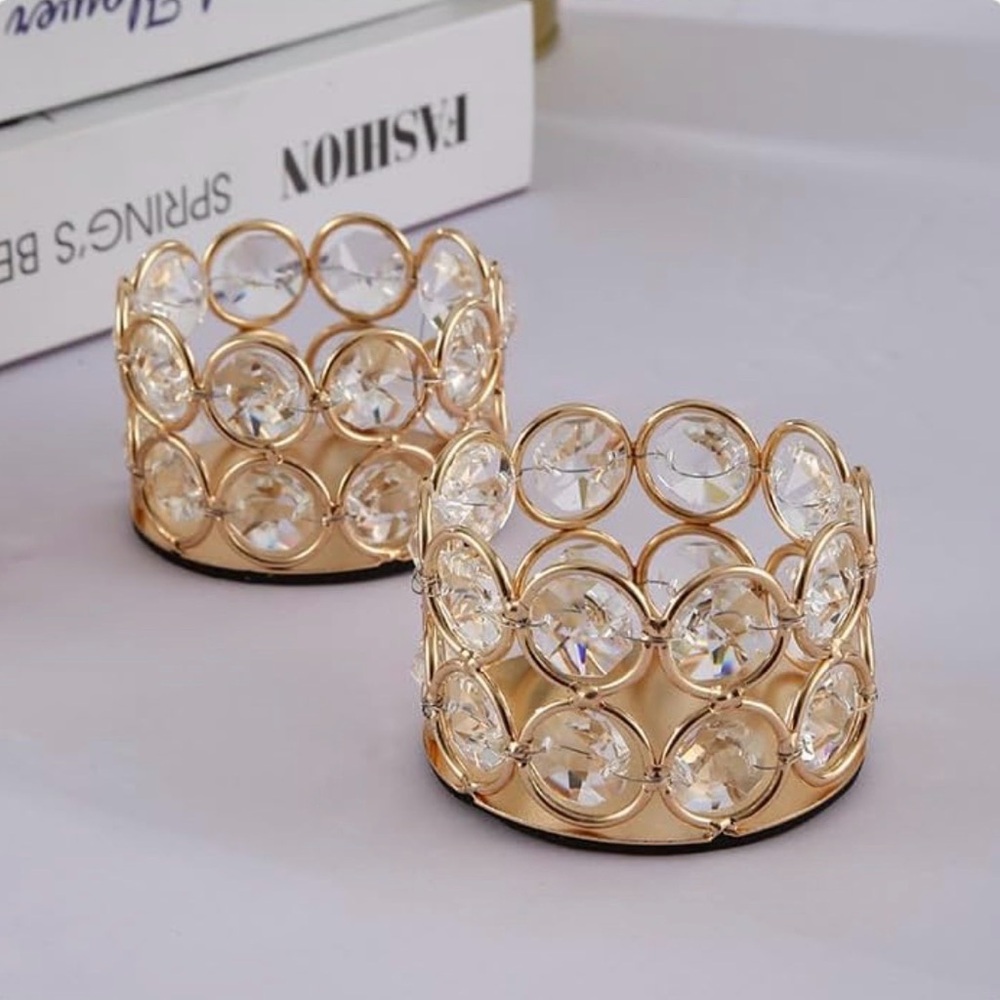 Crystal Tea Light Candle Holders，Gold Candlestick Holders
